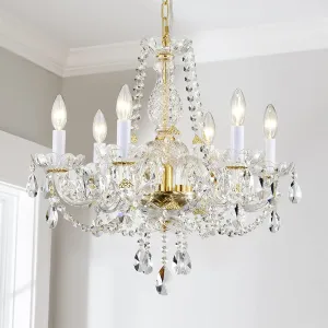 AGV LIGHTING CH003 K9 Crystal Chandeliers, French Classic Style Light Fixture, 6-Lights, D22 x H20, Adjustable Chains 59", Shinny Gold Finish Frame