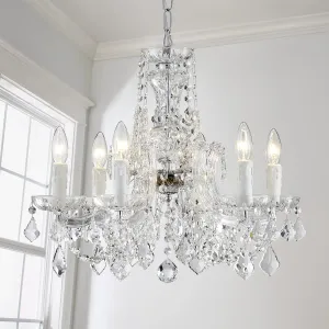 AGV LIGHTING Modern Chandelier Light Fixture, Crystal Pendant Raindrop Chandelier, Maria Theresa Silver Crystals Chandelier with 6-Lights, D20 X H18, Adjustable Chain Max 39"