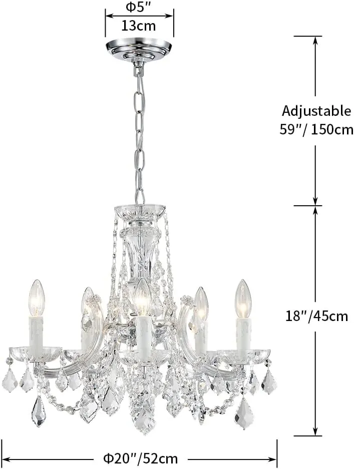 AGV LIGHTING Modern Chandelier Light Fixture, Crystal Pendant Raindrop Chandelier, Maria Theresa Silver Crystals Chandelier with 6-Lights, D20 X H18, Adjustable Chain Max 39"