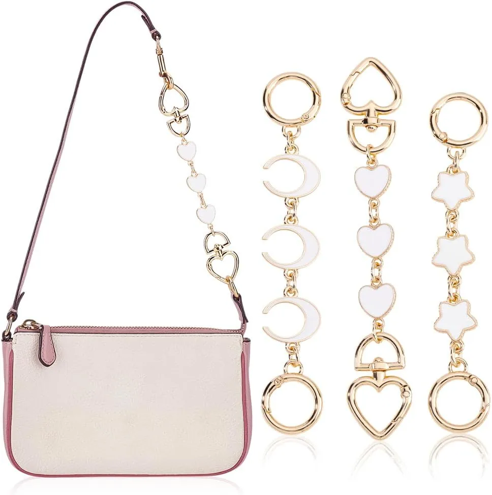 AHANDMAKER 3Pcs Bag Extender Chain 3 Styles Cute Moon Star Heart Alloy Link Bag Extension Chains Gold Purse Strap Extender Replacement Wallet Accessories for Handbags Purses 150~170mm