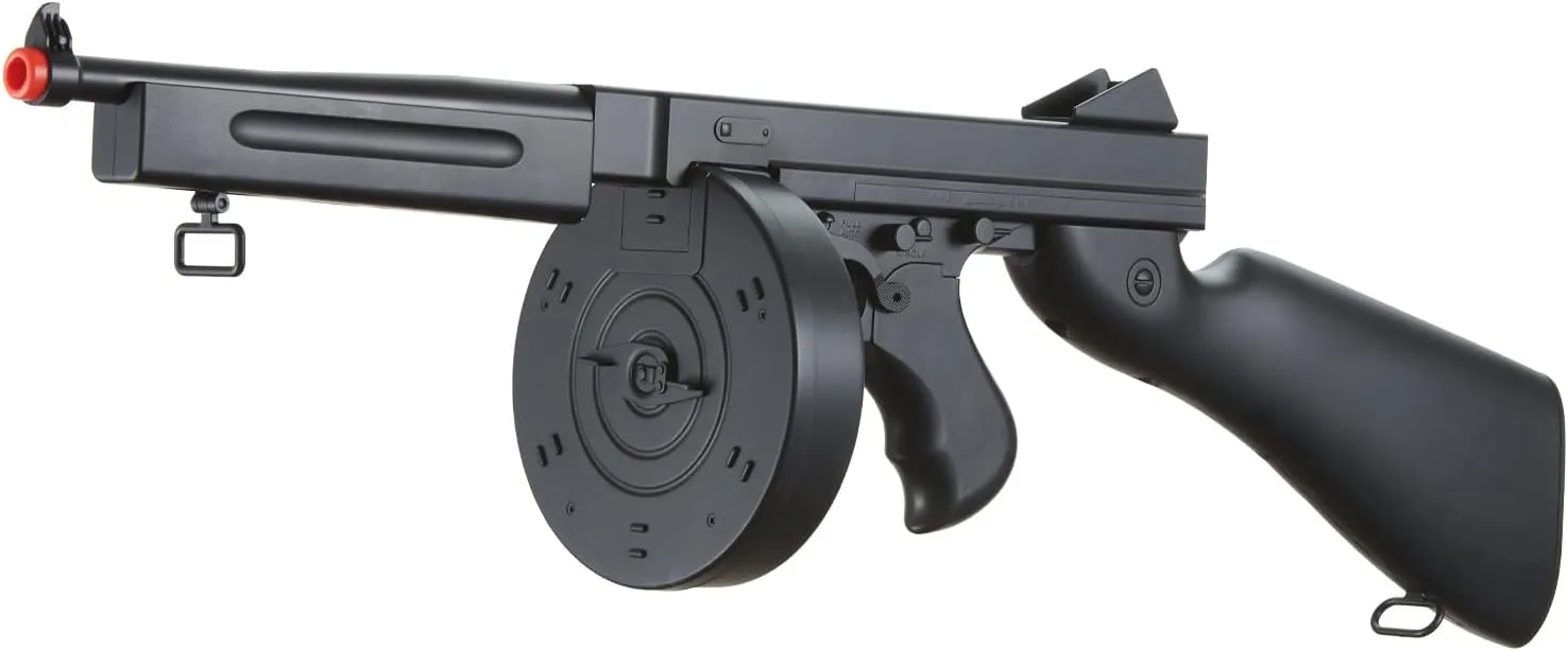 Airsoft Tommy Thompson Durable Submachine Gun WW2 Chicago Typewriter Full Auto SMG AEG with Extra Stick Magazines, Battery and Charger