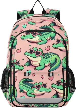 ALAZA Alligator Crocodiles Pink Laptop Backpack Purse for Women Men School Bag 17 Inch Bookbag Student Boys Girls Travel Casual Daypack
