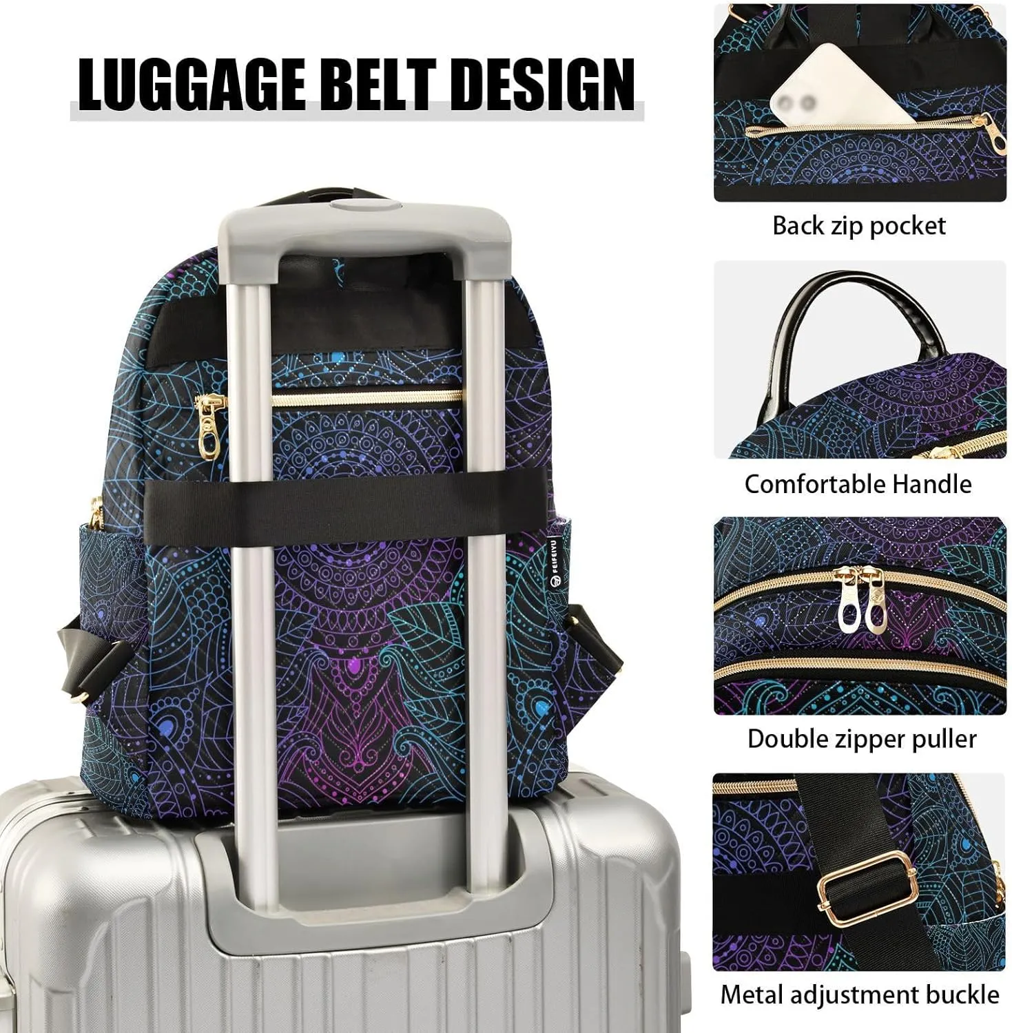 ALAZA Art mandala Boho Ethnic Bohemian Small Backpack Purse for Women Travel Bag Fashion Daypack Back Pack Shoulder Bag