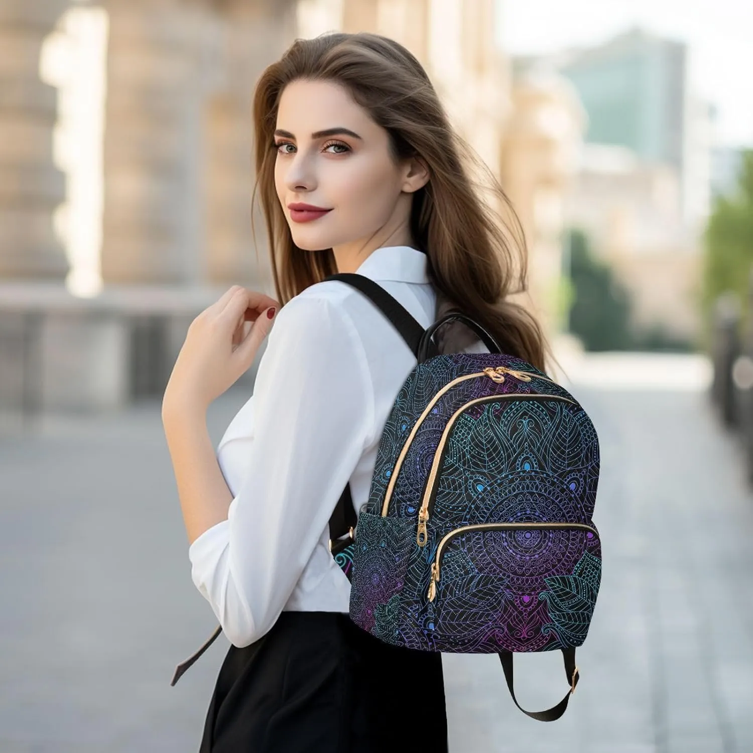 ALAZA Art mandala Boho Ethnic Bohemian Small Backpack Purse for Women Travel Bag Fashion Daypack Back Pack Shoulder Bag