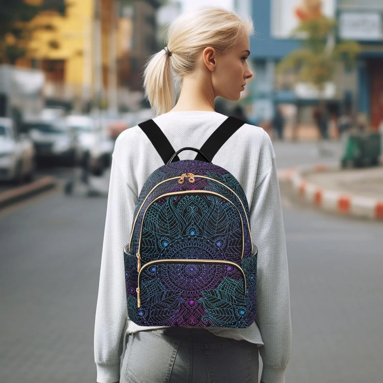 ALAZA Art mandala Boho Ethnic Bohemian Small Backpack Purse for Women Travel Bag Fashion Daypack Back Pack Shoulder Bag