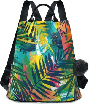 ALAZA Bright Tropical Tropical Foliage Backpack Purse for Women Anti Theft Travel Bag Fashion Back Pack Shoulder Bag Handbag
