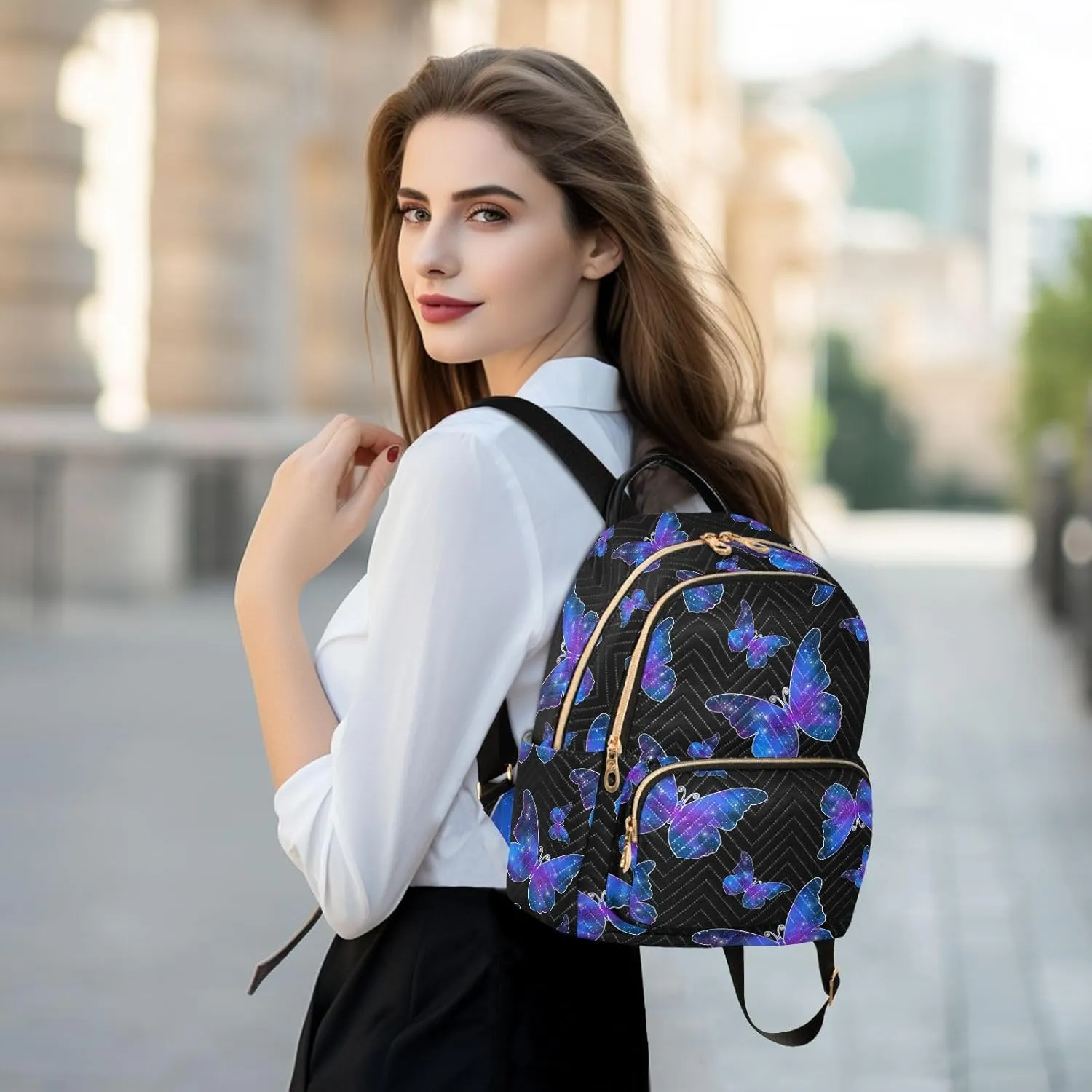 ALAZA Butterfly Print Galaxy Starry Mini Backpack Purse for Women Travel Bag Fashion Daypack Back Pack Shoulder Bag