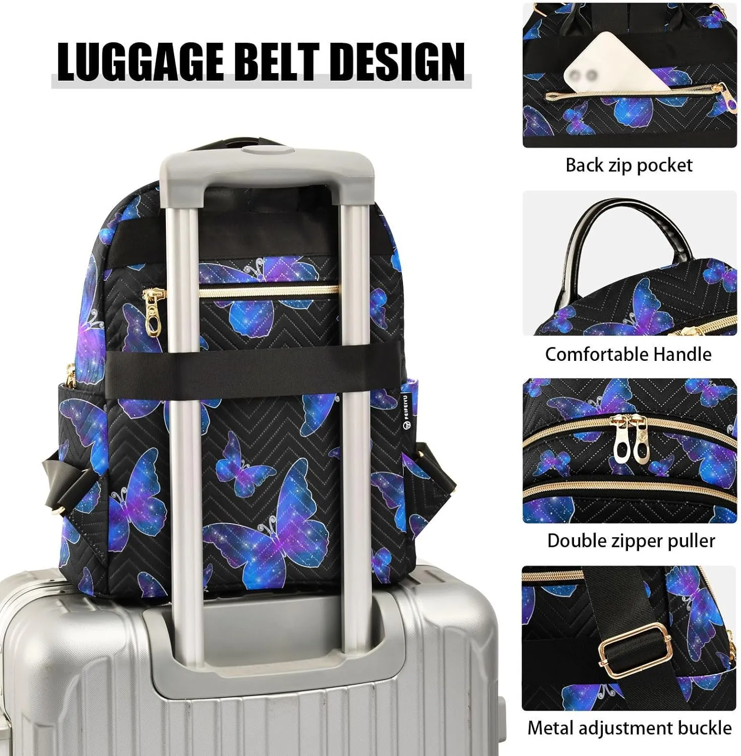 ALAZA Butterfly Print Galaxy Starry Mini Backpack Purse for Women Travel Bag Fashion Daypack Back Pack Shoulder Bag