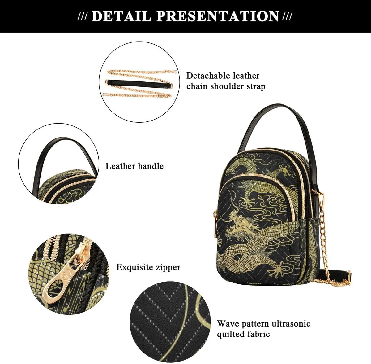 ALAZA Chinese Gold Dragon Red Black Crossbody Bag Small Shoulder Handbags Leather Purse for Women