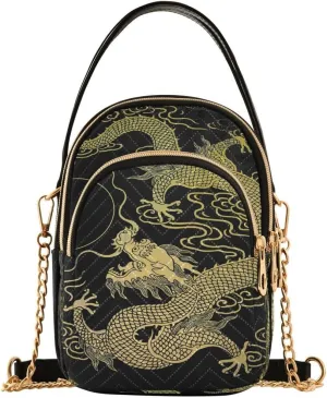 ALAZA Chinese Gold Dragon Red Black Crossbody Bag Small Shoulder Handbags Leather Purse for Women