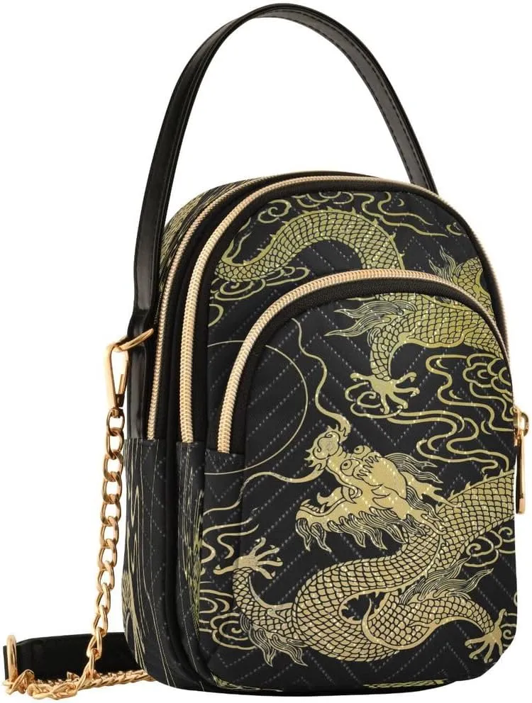 ALAZA Chinese Gold Dragon Red Black Crossbody Bag Small Shoulder Handbags Leather Purse for Women