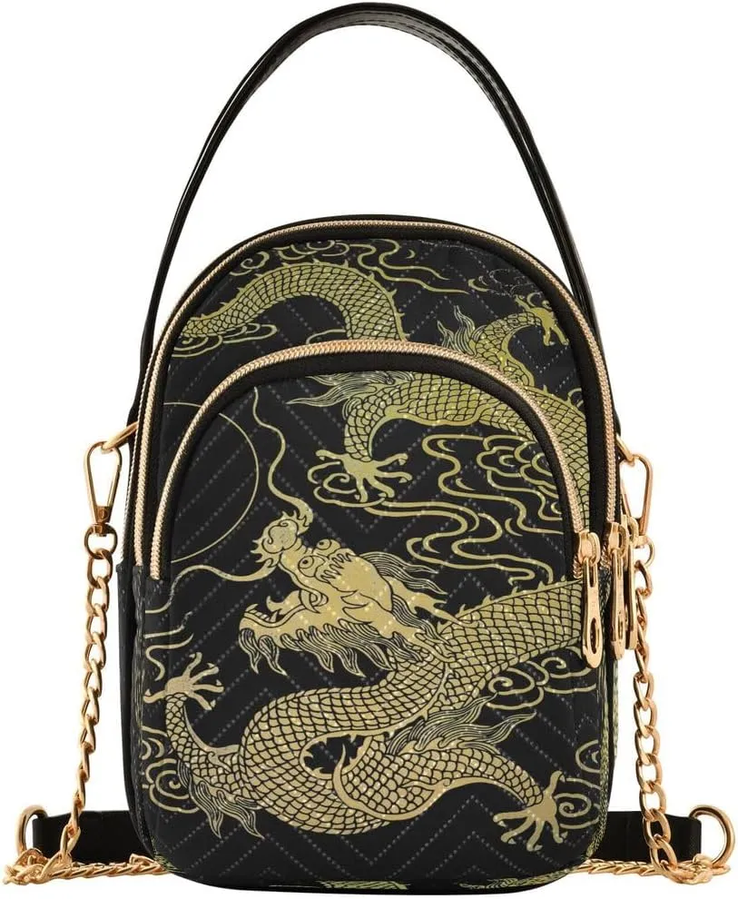 ALAZA Chinese Gold Dragon Red Black Crossbody Bag Small Shoulder Handbags Leather Purse for Women