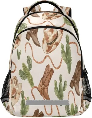 ALAZA Cowboy Hat and Boots Pattern Rope and Cactus Patterns Backpacks Travel Laptop Daypack School Book Bag for Men Women Teens Kids