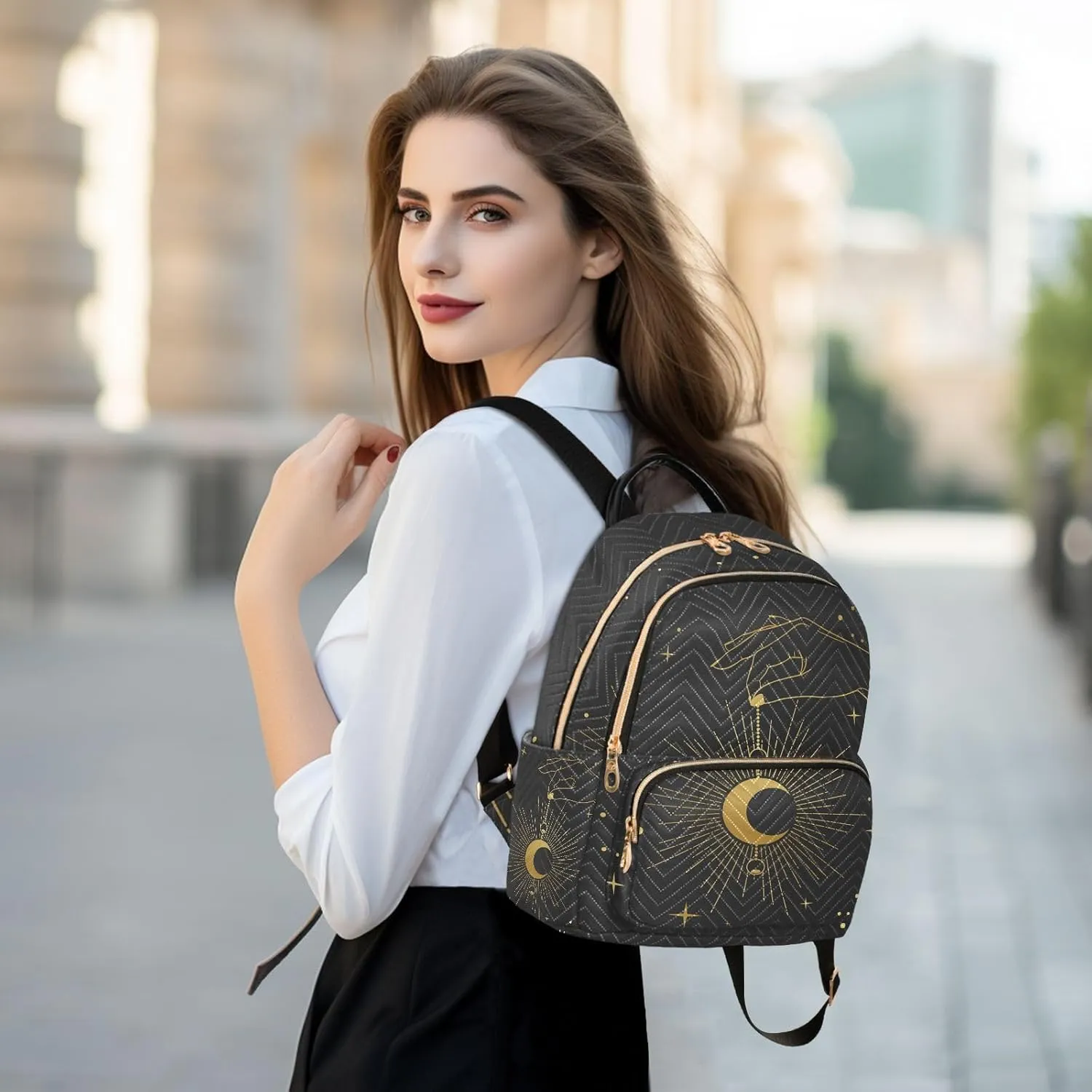 ALAZA Crescent Moon Star Boho Bohemian Mini Backpack Purse for Women Travel Bag Fashion Daypack Back Pack Shoulder Bag