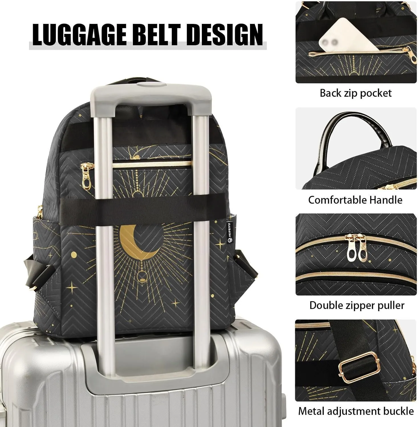 ALAZA Crescent Moon Star Boho Bohemian Mini Backpack Purse for Women Travel Bag Fashion Daypack Back Pack Shoulder Bag