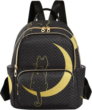 ALAZA Cute Cat Crescent Moon Small Backpack Purse for Women Travel Bag Fashion Daypack Back Pack Shoulder Bag
