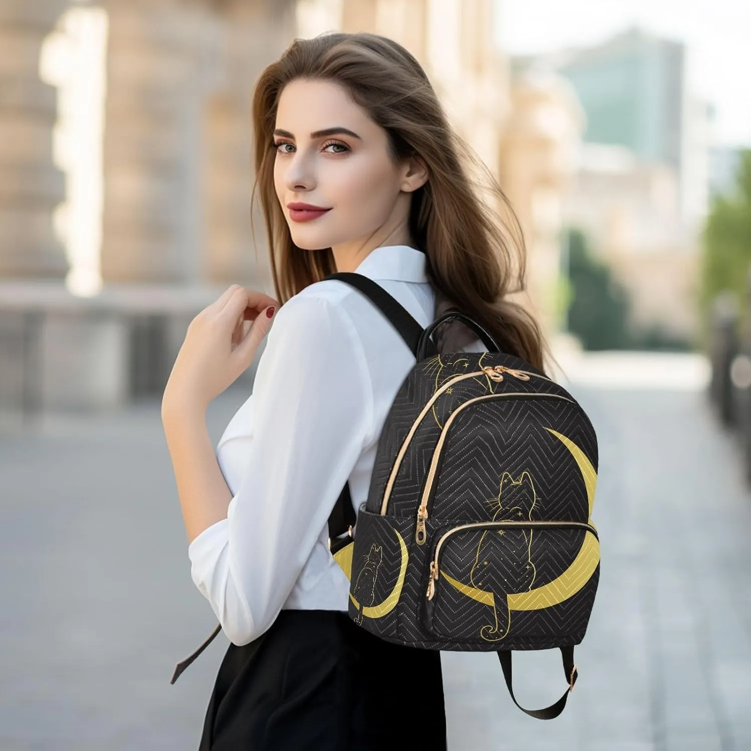 ALAZA Cute Cat Crescent Moon Small Backpack Purse for Women Travel Bag Fashion Daypack Back Pack Shoulder Bag