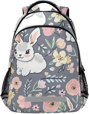 ALAZA Cute Rabbits Flower Cartoon Backpack Girls Kids Backpacks Boys School Bookbag 3rd 4th 5th Grade Casual Daypack Laptop Shoulder Bag with Chest Strap