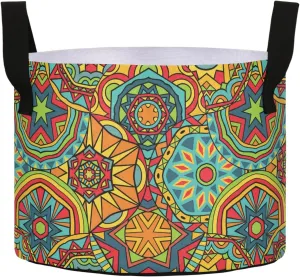 ALAZA Mexican Style Colorful Geometric Plant Grow Bag 7 Gallon,Round Fabric Plants Pots with Handle for Vegetable Flower Garden Home Decor