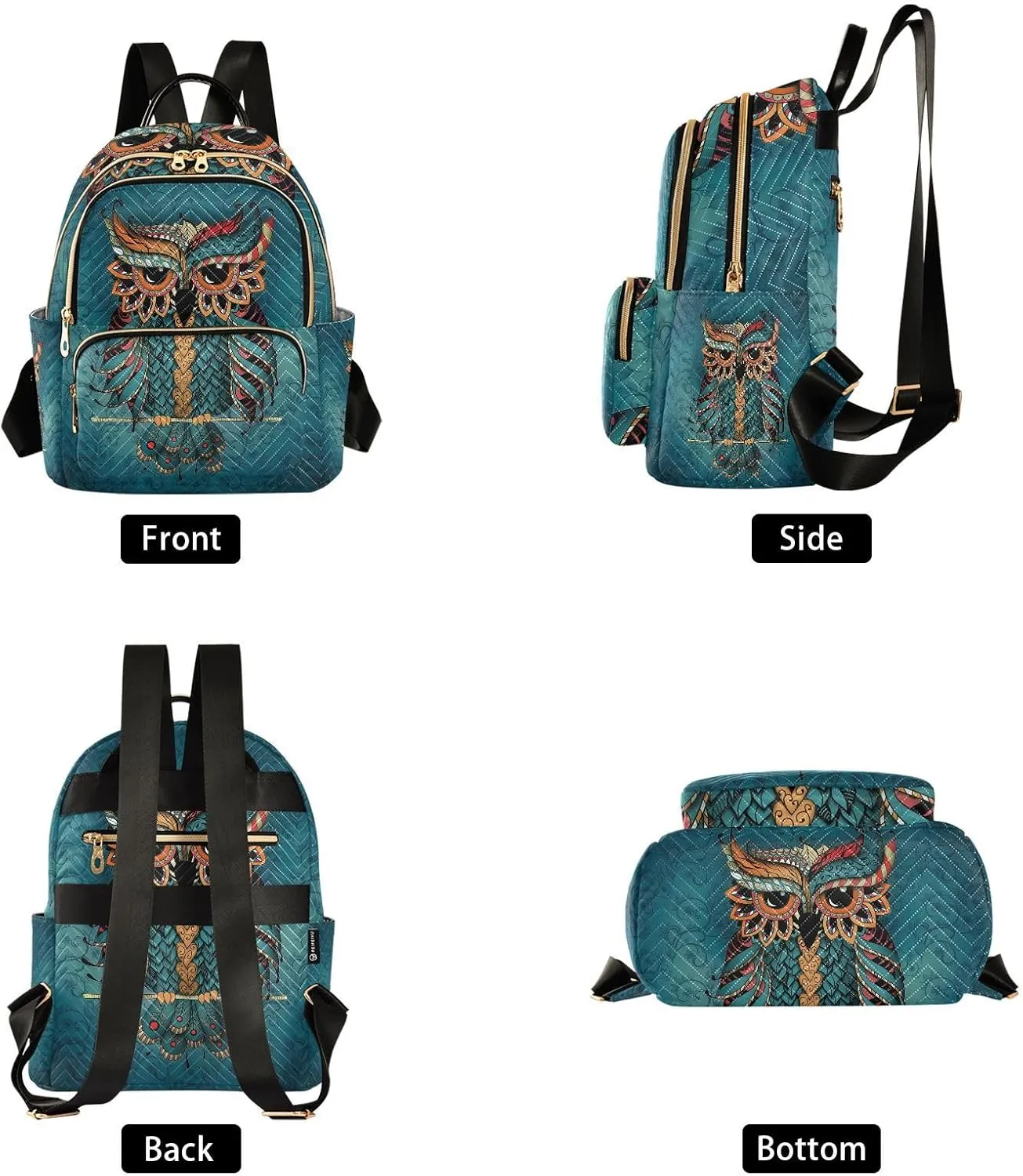 ALAZA Owl Print Boho Ethnic Small Backpack Purse for Women Travel Bag Fashion Daypack Back Pack Shoulder Bag
