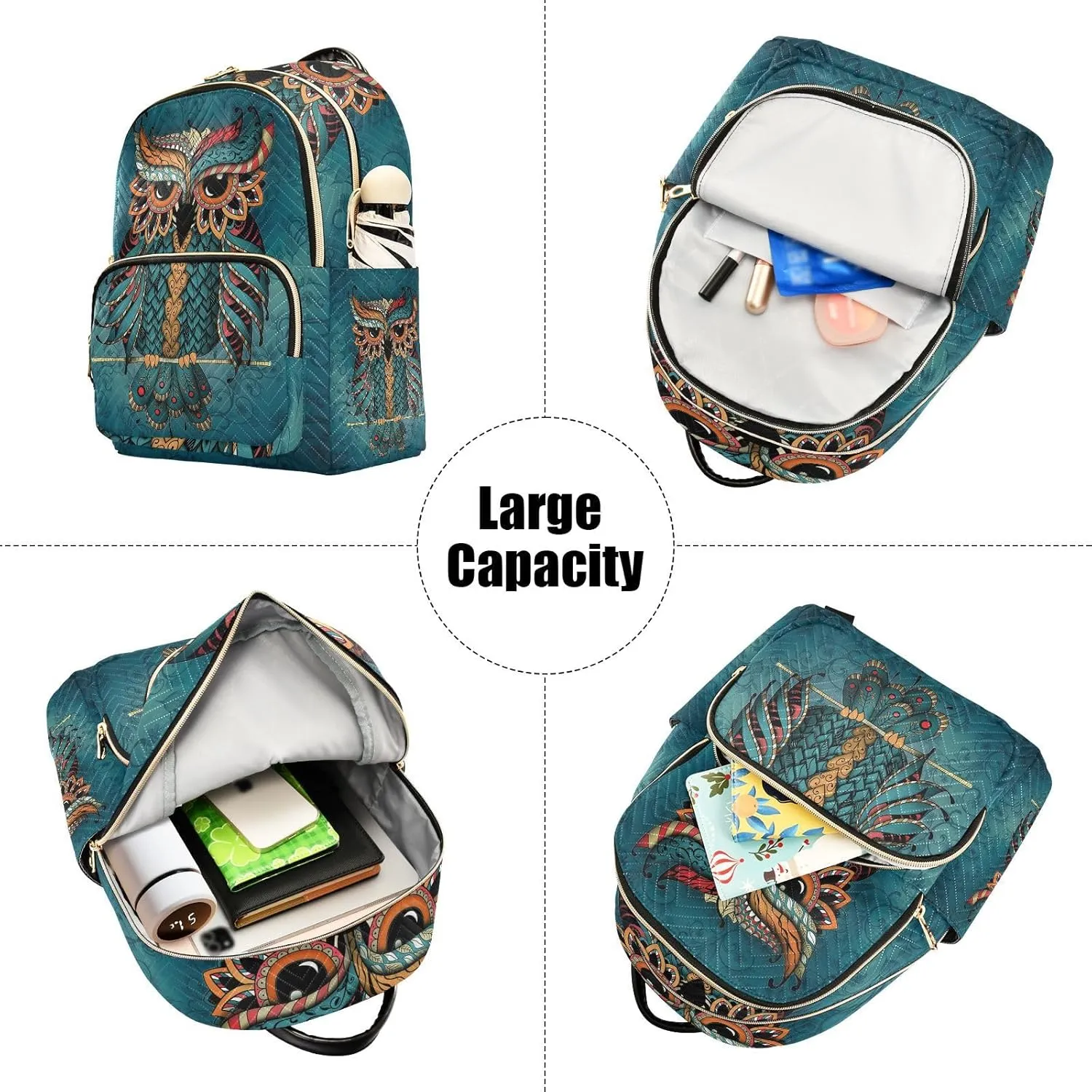 ALAZA Owl Print Boho Ethnic Small Backpack Purse for Women Travel Bag Fashion Daypack Back Pack Shoulder Bag