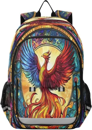 ALAZA Phoenix Fire Wing Stained Glass Boho Laptop Backpack Purse for Women Men School Bag 17 Inch Bookbag Student Boys Girls Travel Casual Daypack