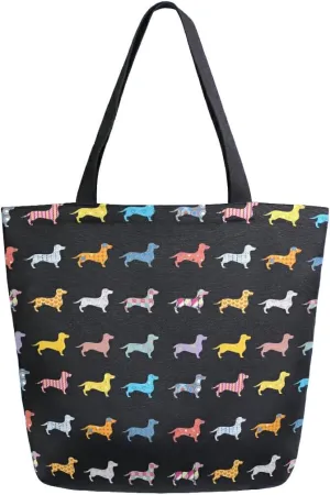 ALAZA Puppy Pug Dog Animal Dachshund Grocery Reusable Tote Bag Women Large Casual Handbag Shoulder Bags for Shopping Groceries Travel Outdoors