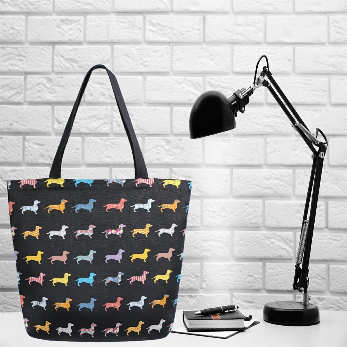 ALAZA Puppy Pug Dog Animal Dachshund Grocery Reusable Tote Bag Women Large Casual Handbag Shoulder Bags for Shopping Groceries Travel Outdoors