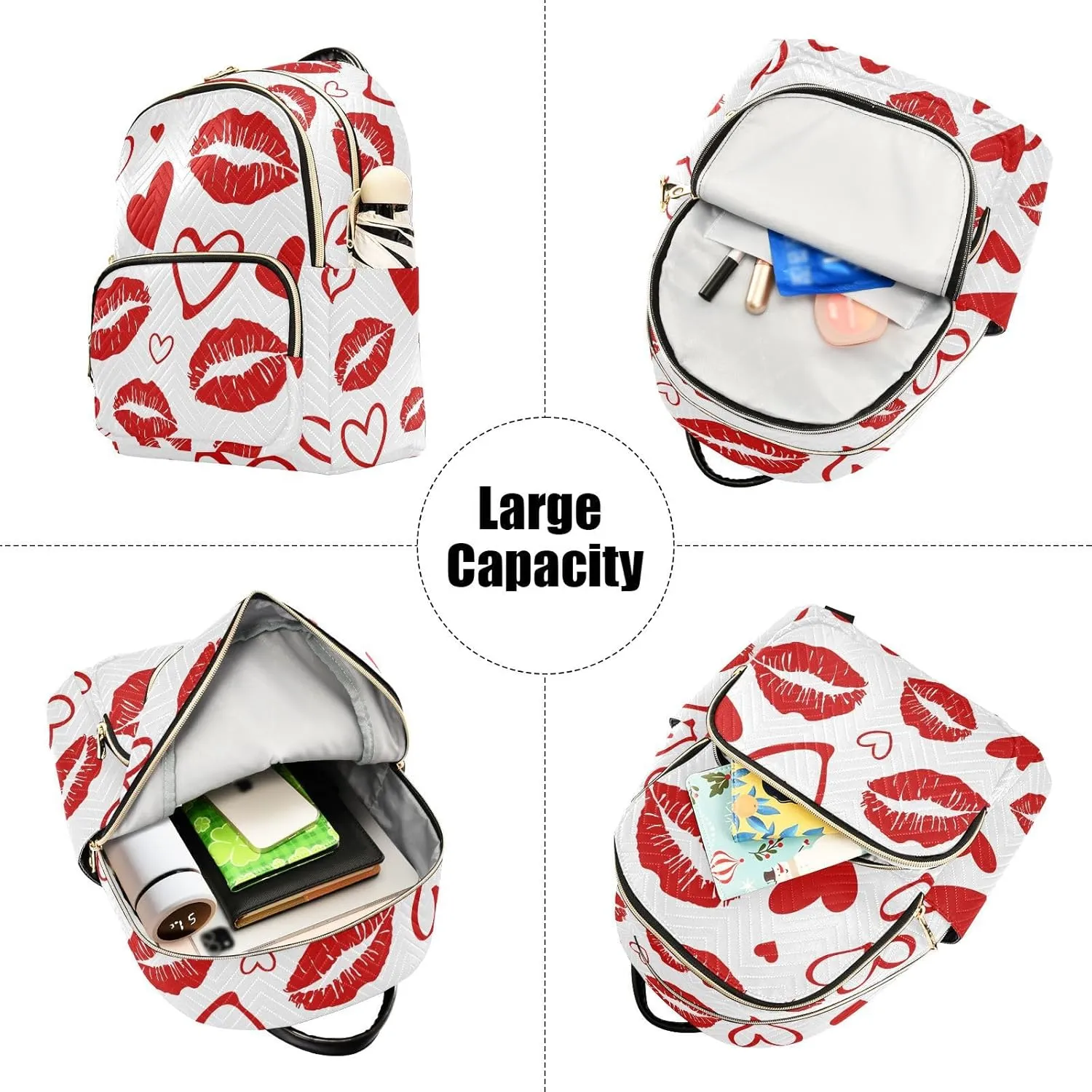 ALAZA Red Lips Hearts Valentine Small Backpack Purse for Women Travel Bag Fashion Daypack Back Pack Shoulder Bag