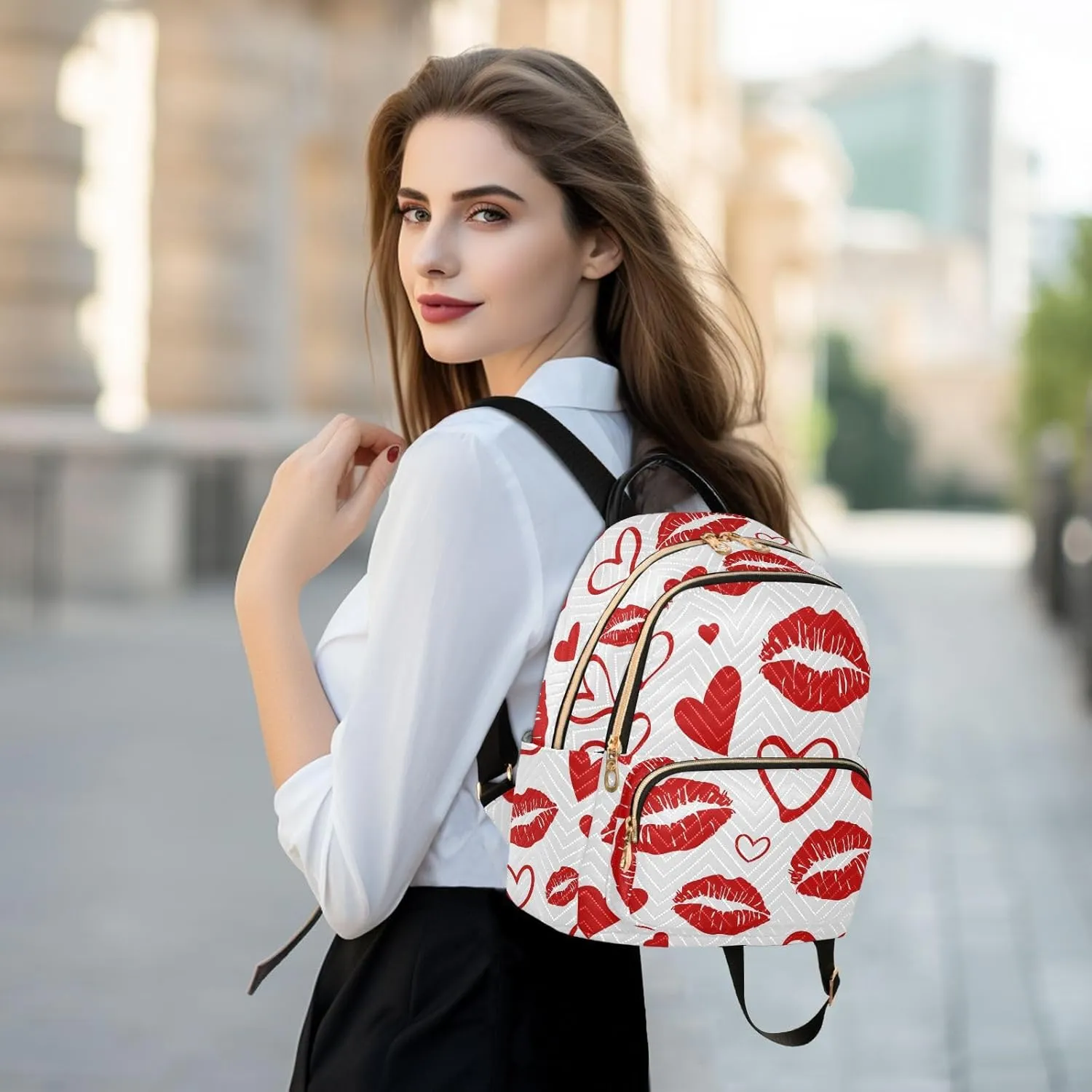 ALAZA Red Lips Hearts Valentine Small Backpack Purse for Women Travel Bag Fashion Daypack Back Pack Shoulder Bag