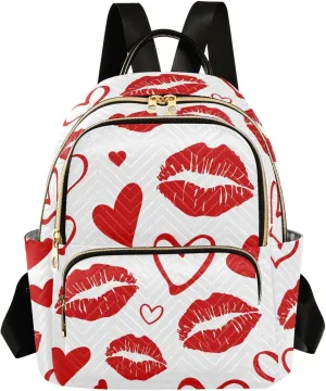 ALAZA Red Lips Hearts Valentine Small Backpack Purse for Women Travel Bag Fashion Daypack Back Pack Shoulder Bag