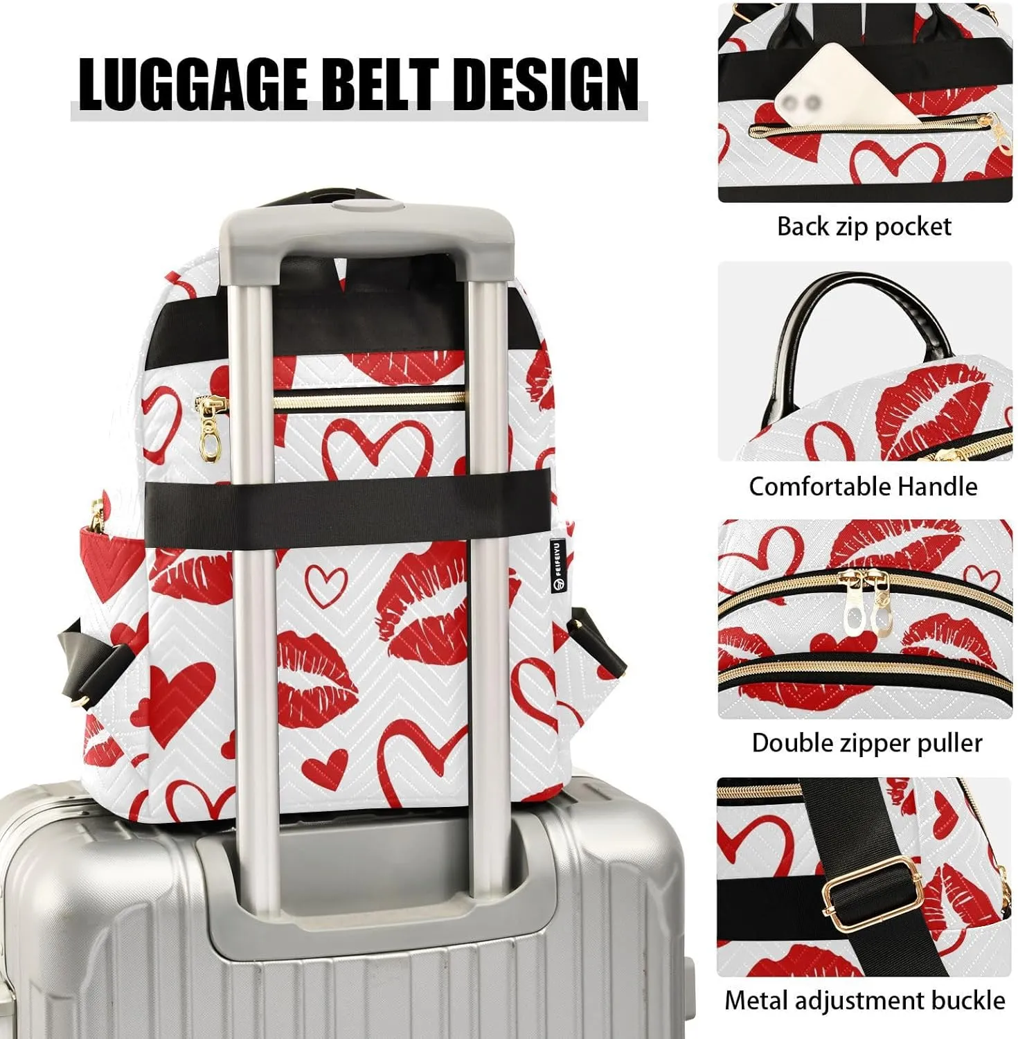 ALAZA Red Lips Hearts Valentine Small Backpack Purse for Women Travel Bag Fashion Daypack Back Pack Shoulder Bag