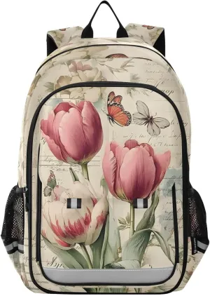 ALAZA Retro Tulip Flower Rose Laptop Backpack Purse for Women BookBags 17 inch School Bags Men Boys Girls Travel Casual Daypack
