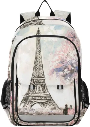 ALAZA Romantic Pink Paris Street Scene Laptop Backpack Purse for Women BookBags 17 inch School Bags Men Boys Girls Travel Casual Daypack