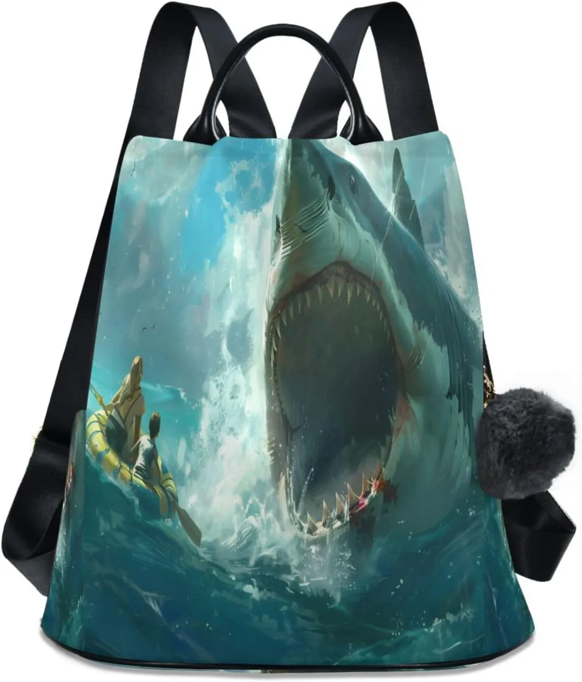 ALAZA Shark Biting The Raft Fearful Family Backpack Purse for Women Anti Theft Travel Bag Fashion Back Pack Shoulder Bag Handbag