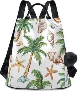 ALAZA Shells Palm Trees Backpack Purse for Women Anti Theft Travel Bag Fashion Back Pack Shoulder Bag Handbag