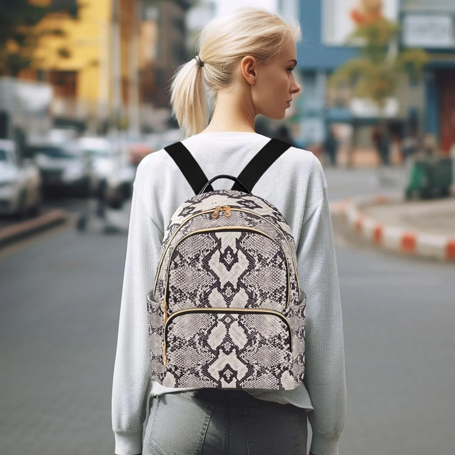 ALAZA Snake Skin Grunge Mini Backpack Purse for Women Travel Bag Fashion Daypack Back Pack Shoulder Bag