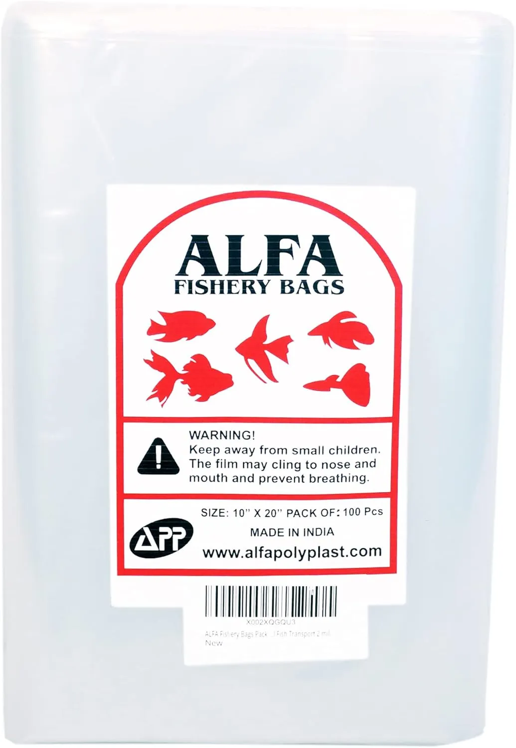 ALFA FISHERY BAGS Round Corners Bottom Leak Proof Clear Plastic Fish Bags Size 10 Inches for Marine & Tropical Fish Transport 2 mil. (10" x 20" / 100 Pack)