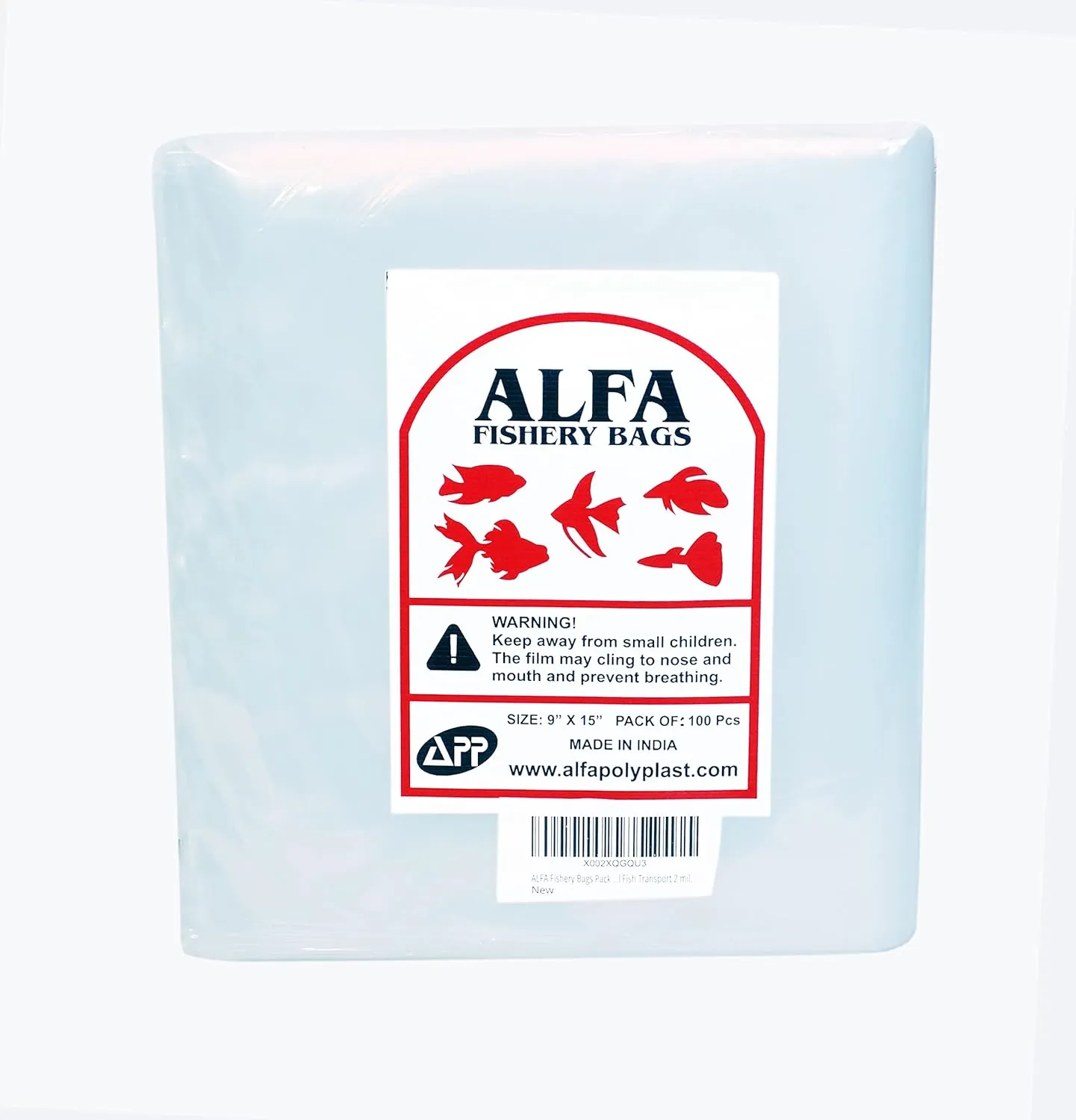 ALFA Fishery Bags Round Corners Bottom Leak Proof Clear Plastic Fish Bags Size 9 Inches for Marine and Tropical Fish Transport 2 mil. (9" x 15" / 100 Pack)