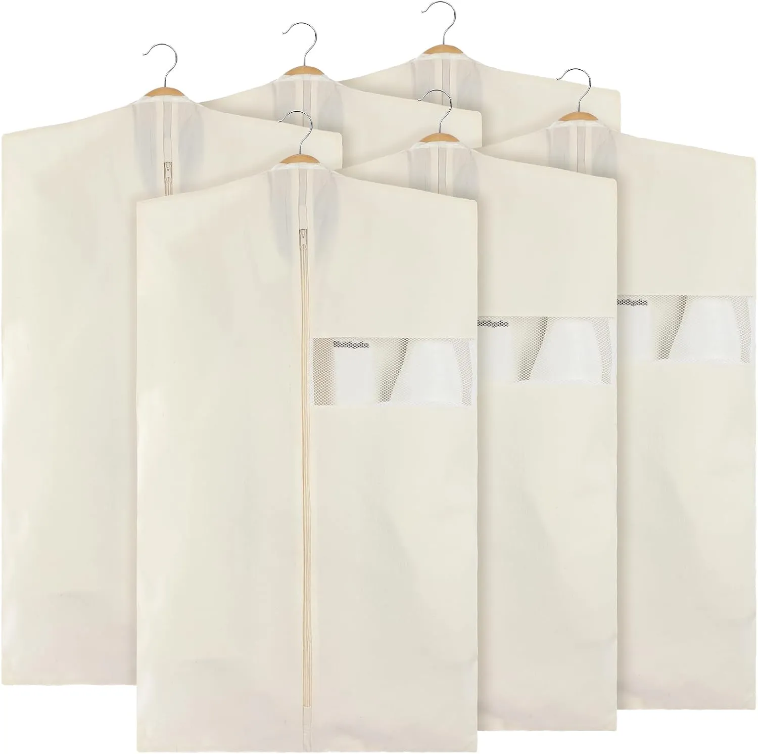 Aliceset 6 Packs 40.16 Inches Cotton Garment Bags for Hanging Clothes, Canvas Suit Bags for Clothes Coats Jackets Shirts Closet Storage Travel Gusseted Hanging Garment Cover