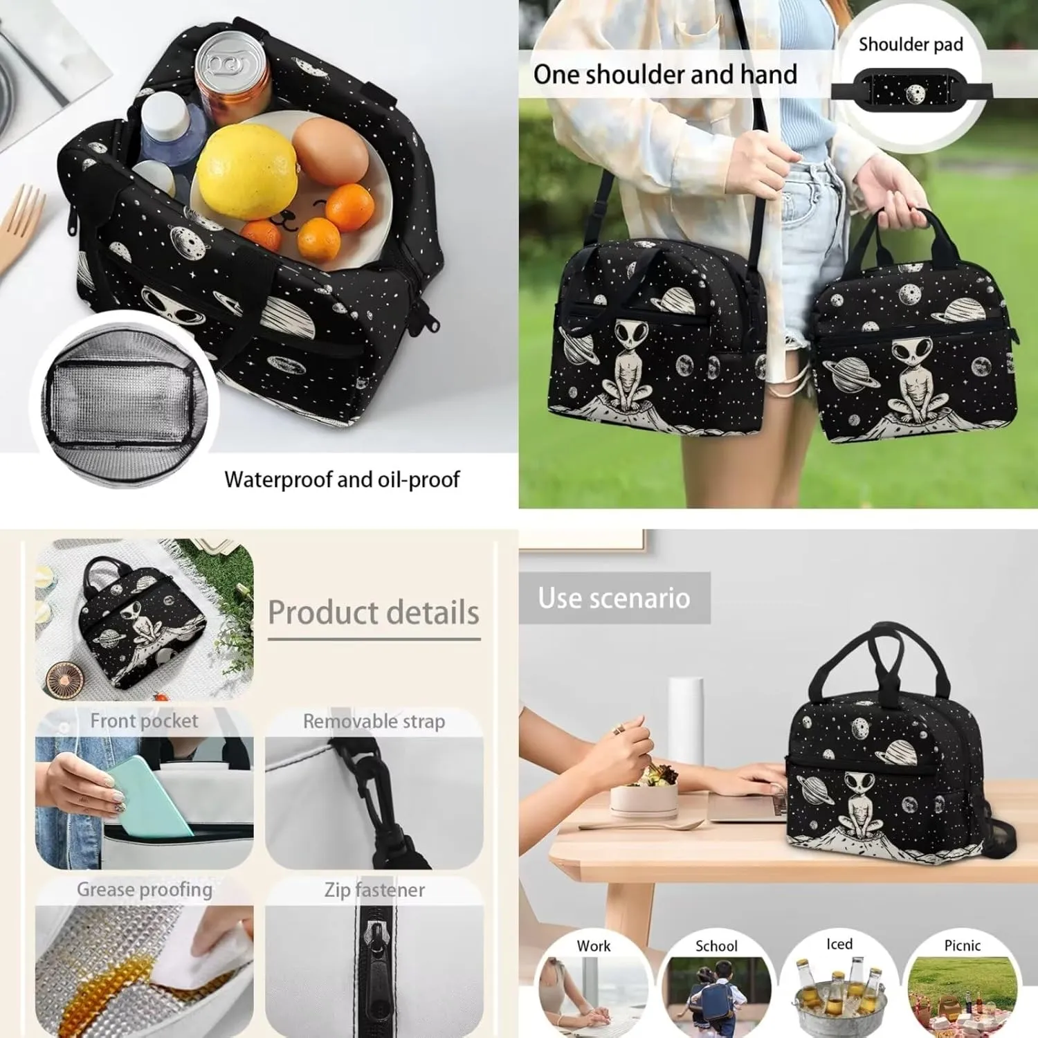 Alien Printed School Bags for Kids 3PCS Backpack with Lunch Bag Pencil Case for School Kids School Backpack for Preschool Kindergarten Elementary High Capacity