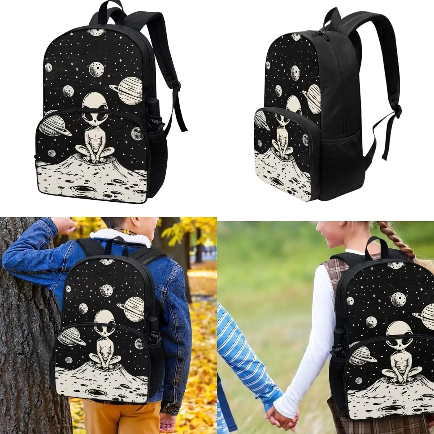 Alien Printed School Bags for Kids 3PCS Backpack with Lunch Bag Pencil Case for School Kids School Backpack for Preschool Kindergarten Elementary High Capacity