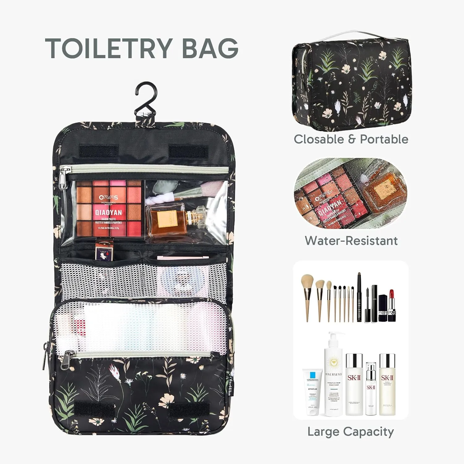 ALL INCLUDED 10 Set Durable Packing Cubes for Suitcases,OlarHike Essentials for Travel, UPGRADED Anti-Tear Stitching, NEW Improved Luggage Packing Organizers, Essentials for Travel (Black Flower)