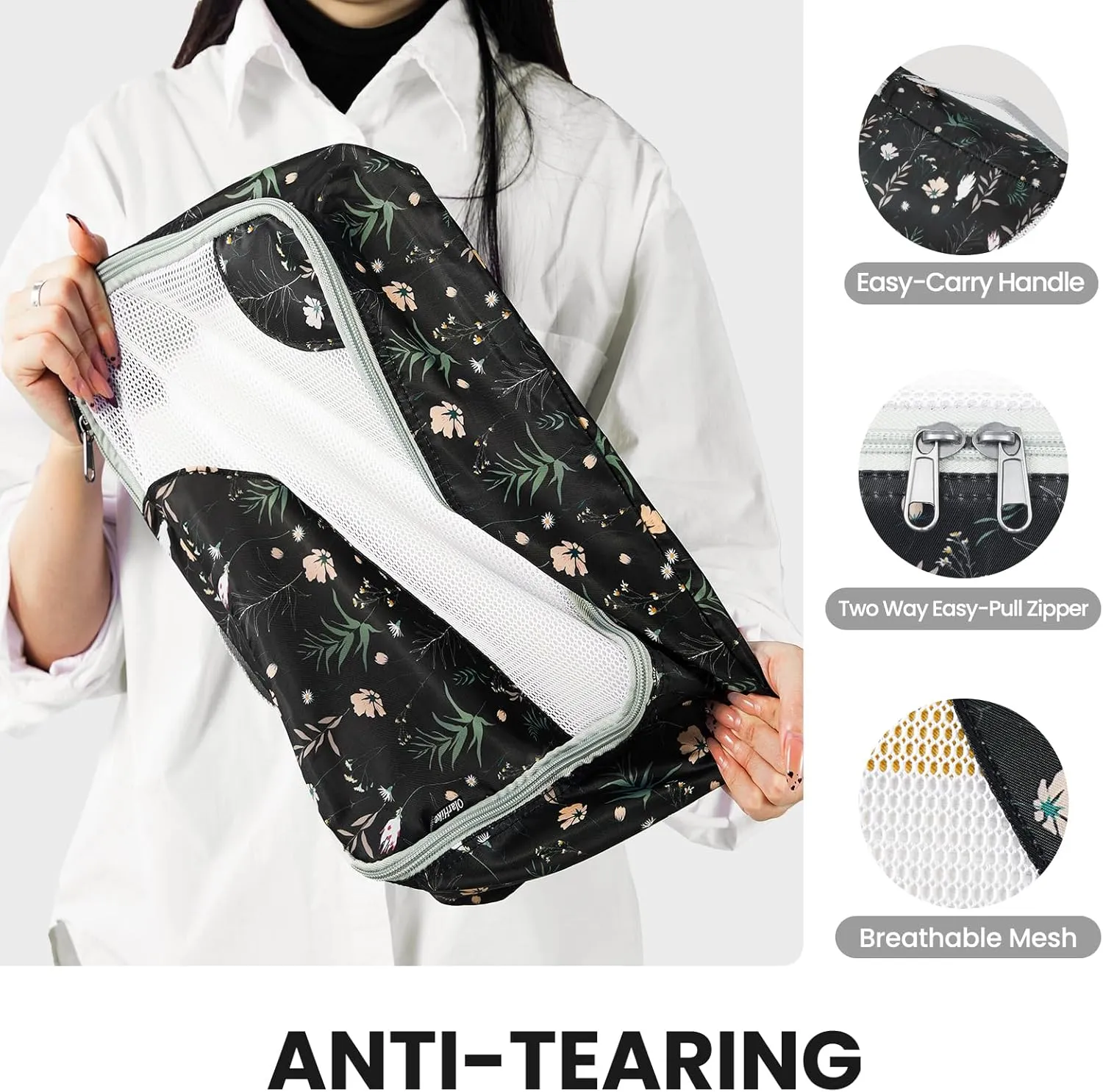 ALL INCLUDED 10 Set Durable Packing Cubes for Suitcases,OlarHike Essentials for Travel, UPGRADED Anti-Tear Stitching, NEW Improved Luggage Packing Organizers, Essentials for Travel (Black Flower)