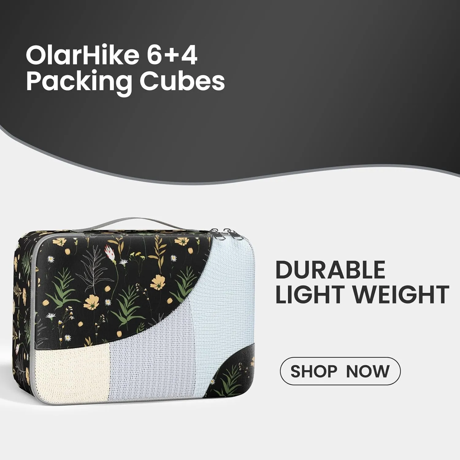 ALL INCLUDED 10 Set Durable Packing Cubes for Suitcases,OlarHike Essentials for Travel, UPGRADED Anti-Tear Stitching, NEW Improved Luggage Packing Organizers, Essentials for Travel (Black Flower)