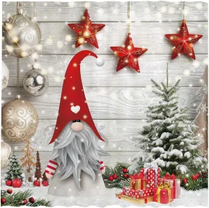 Allenjoy 72" x 72" Christmas Gnomes Shower Curtain Set Rustic Xmas Tree Wood Bathroom Bathtubs Decor Easy Care Machine Washable Durable Polyester Fabric