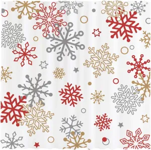 Allenjoy 72" x 72" Christmas Snowflakes Shower Curtain Red Gold Winter Merry Xmas New Year Holiday Home Bathtubs Farmhouse Bathroom Curtain Decoration Washable Durable Polyester Fabric