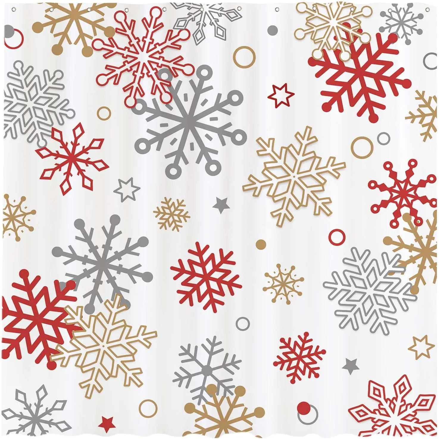Allenjoy 72" x 72" Christmas Snowflakes Shower Curtain Red Gold Winter Merry Xmas New Year Holiday Home Bathtubs Farmhouse Bathroom Curtain Decoration Washable Durable Polyester Fabric