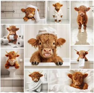 Allenjoy 72" x 72" Funny Highland Cows Bull Shower Curtain for Bathroom Western Rustic Farmhouse Modern Fashion Bath Bathtub Curtains Decoration Decor Durable Easy Care Washable