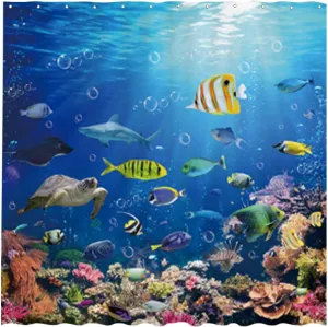 Allenjoy 72" x 72" Ocean Fish Shower Curtain Under The Sea Tropical Turtle Shark Home Bath Bathtub for Bathroom Decor Machine Washable (Hooks Not Included)